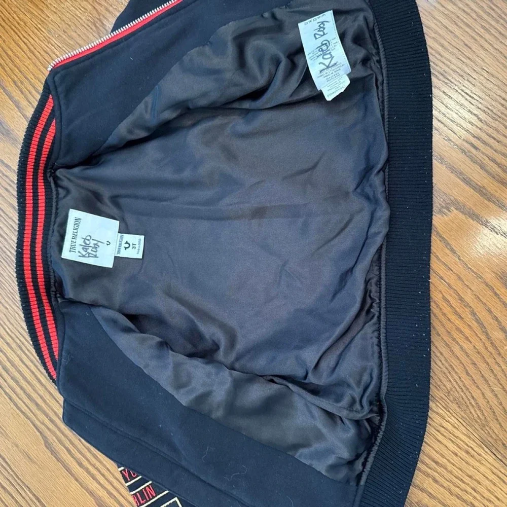 True Religion Black Red Varsity Bomber Jacket Eagle 3T Kidcore Designer Unisex